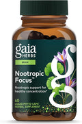 Gaia Herbs Nootropic Focus - Brain &amp Cognitive Support Supplement to Help Maintain Healthy Concentration* - with Saffron Lemon Balm &amp Spearmint - 40 Liquid Phyto-Capsules (20 Servings)