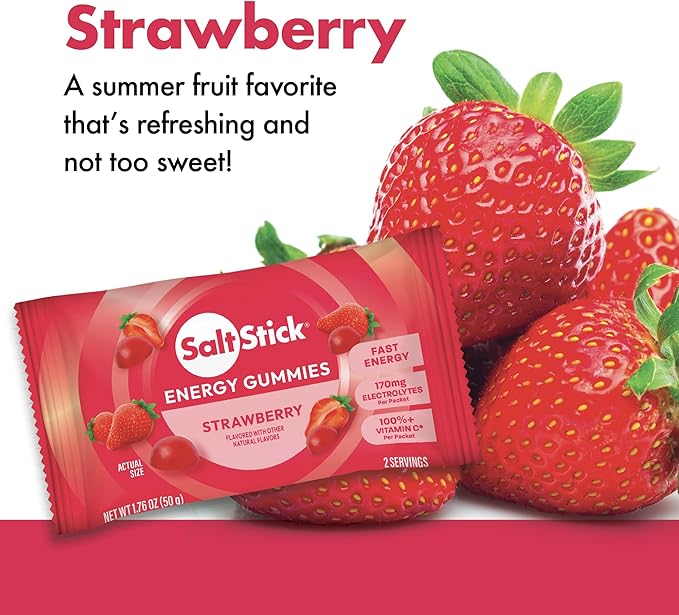 SaltStick Energy Gummies with Electrolytes Strawberry Easy to Chew Electrolyte Gummy 10 Packs 80 Gummies
