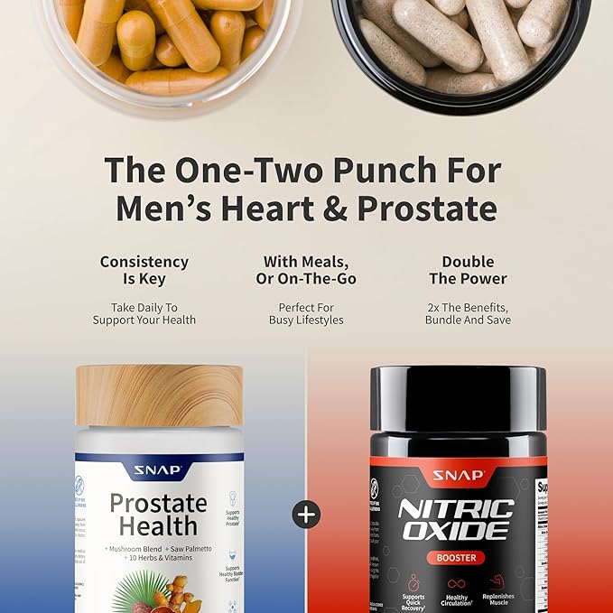 Snap Supplements Prostate Health &amp Nitric Oxide Supplement Bundle for Men 90 + 60 Vegetarian Capsules (1 Month Supply)