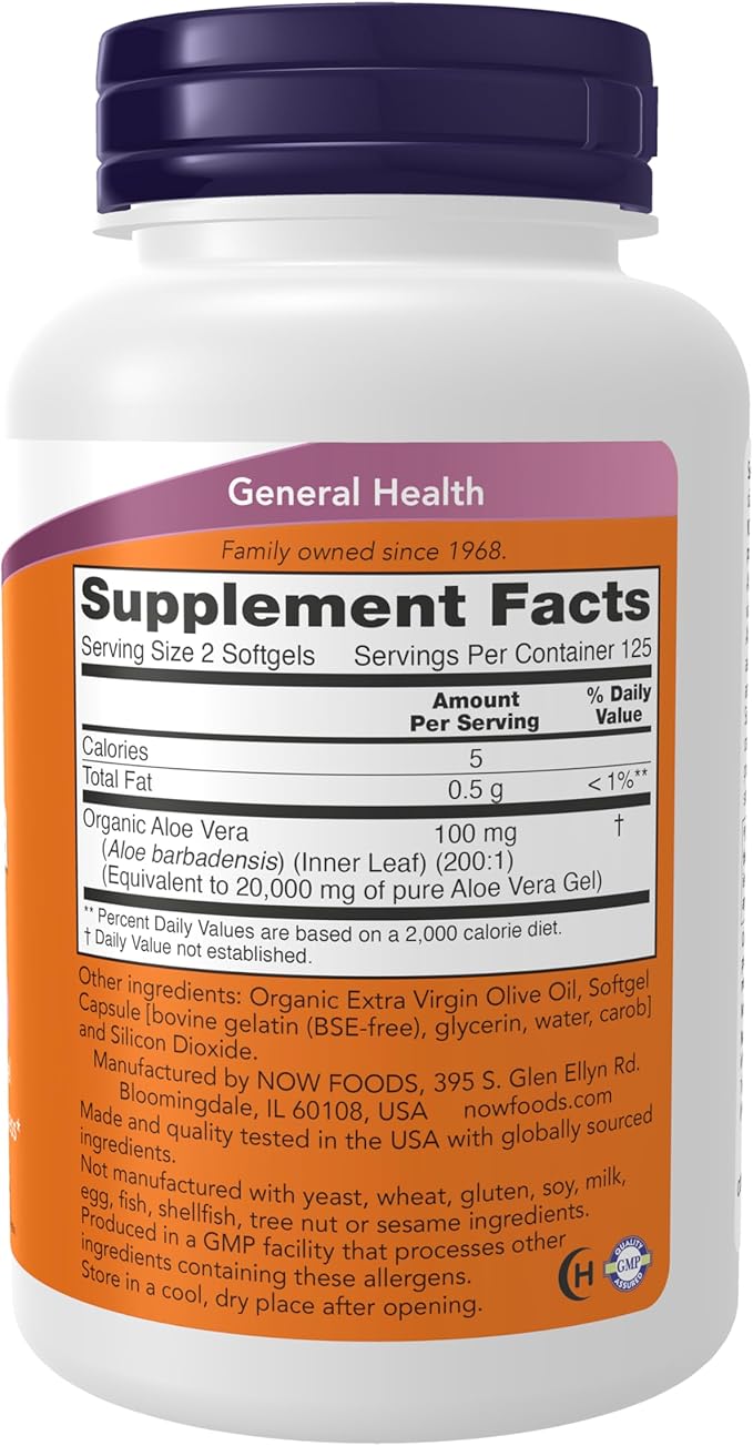 NOW Foods Supplements Aloe Vera (Aloe barbadensis) 10000 mg Supports Digestive Health* 250 Softgels