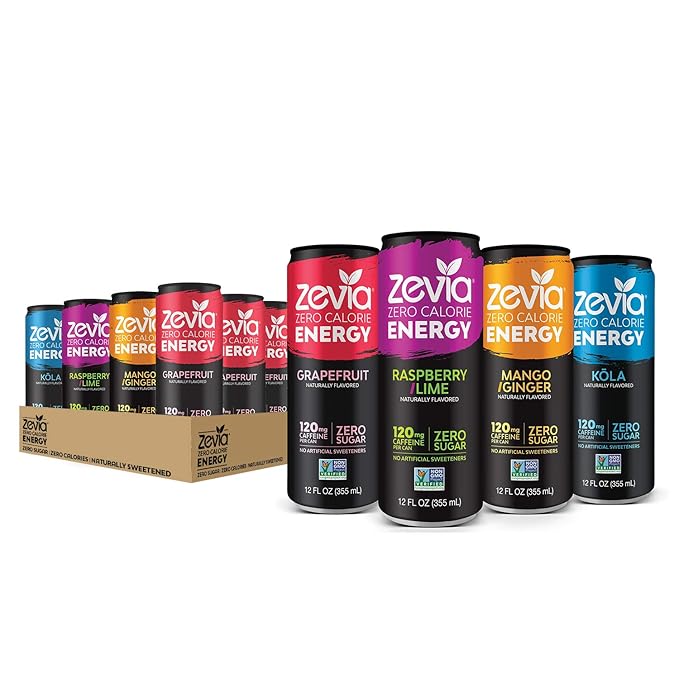 Zevia Zero Calorie Soda Cherry Cola Naturally Sweetened Soda (24) 12 Ounce Cans Cherry Cola-flavored Carbonated Soda &amp Zero Calorie Energy Drink Variety Pack 12 Ounce (Pack of 12)