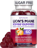 Sugar Free Lions Mane Supplement Gummies with KSM-66 Ashwagandha - Nootropic Supplement for Cognition Brain Fog Mental Clarity Focus &amp Stress Support - Natural Berry Flavor Vegan Made in USA