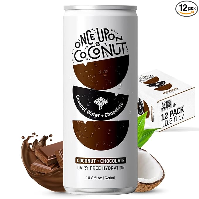 Once Upon a Coconut Premium Chocolate Coconut Water - Low Calorie All-Natural Drink with Electrolytes - Non-GMO - Gluten-Free - 10.8 Fl Oz (Pack of 12)