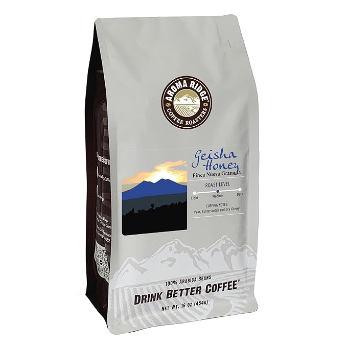 Aroma Ridge Guatemala Geisha Honey Washed Coffee Eco-Friendly - Complex Mellow Flavor - Single Origin Single Estate Coffee: Nueva Granada Farm Whole Bean 1 pound bag