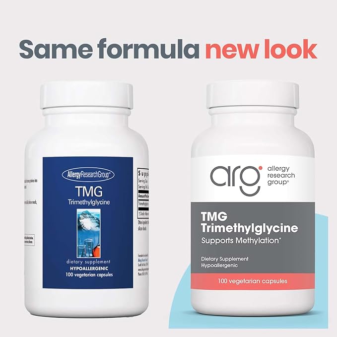 Allergy Research Group ARG TMG Trimethylglycine - Supports Cardiovascular &amp Liver Health - Delivers 750 mg Trimethylglycine per Serving - Vegetarian &amp Hypoallergenic - 100 Servings - 100 Capsu