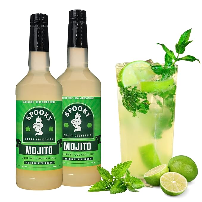 SPOOKY - Mojito Mix - With Real Lime Juice Spearmint &amp Sugar - No Artificial Colors Flavors or Corn Syrup - Premium Gluten Free Cocktail Mixer - 32 Oz ( Pack of 2)