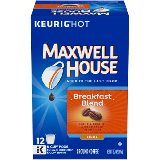 Maxwell House Breakfast Blend Light Roast K-Cup® Coffee Pods (72 ct Pack 6 Boxes of 12 Pods)
