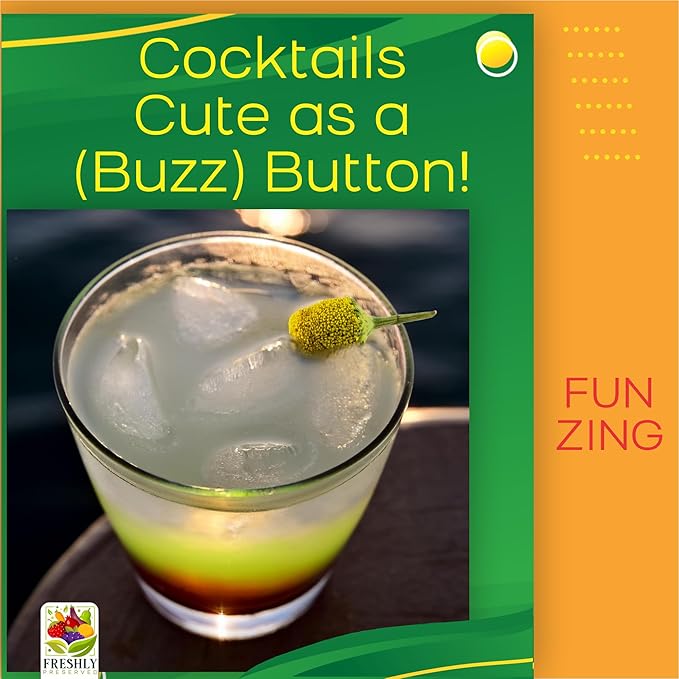 Buzz Buttons Edible Flowers for Cocktails &amp Desserts - 20 USA Grown Flowers for Drink Garnish - Freeze-dried Spilanthes/Szechuan Button/Acmella Oleracea Flowers (0.2 oz)