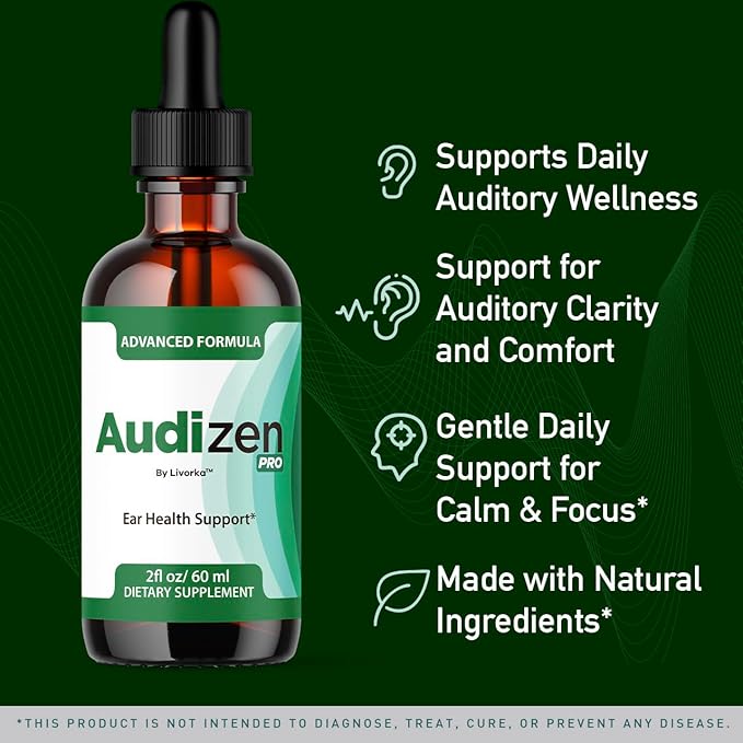 Audizen Pro Ear Drops - Original Audizen Pro Drops Advanced Ear Health Support Supplement Liquid Premium All Natural for Healthy Ringing Ear Audi Zen Ear Balance Support 1 Bottle for 1 Month