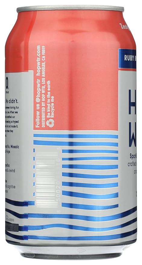 HOP WTR Sparkling Hop Water Ruby Red Grapefruit 12 Pack Sugar Free Low Carb Non Alcoholic Drinks NA Beer Adaptogen Drink No Calories Adaptogens &amp Nootropics for Added Benefits 12 oz Cans