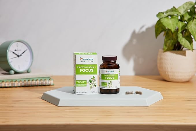 Himalaya Ashwagandha+ Focus - Herbal Focus Supplement with B12 Rosemary Green Tea and Bacopa Nootropics for Memory and Clarity - Vegan Non-GMO Gluten Free 1690 mg 60 Caplets