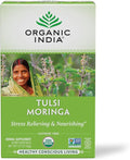 Organic India Tulsi Moringa Tea Bags - Holy Basil Lemongrass Moringa Leaves Stress Relieving &amp Nourishing Immune Support Tea Vegan Certified Organic Caffeine-Free - 18 Infusion Bags 1 Pack