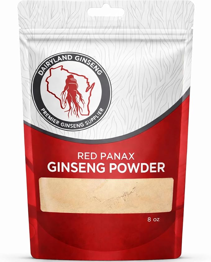 Red Panax Ginseng Powder with Natural Ginsenosides (8 oz)- Supports Healthy Energy Vitality Mood and More Korean Panax Ginseng Root Powder for Smoothies Coffee or Drinks (1 Pack)