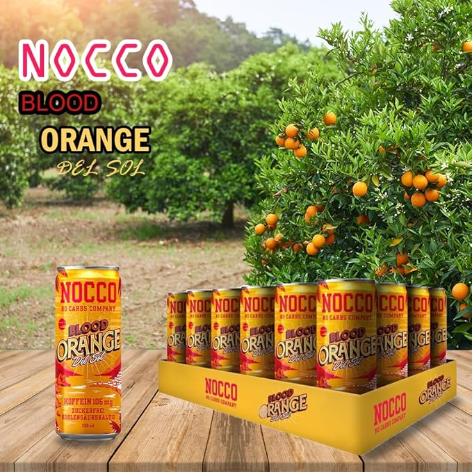 NOCCO BCAA DRINK | Blood Orange Del Sol 330 ml | BCAA | 105 mg caffeine | Energy drink | Buxtrade | Miscellaneous Quantities (24 cans)