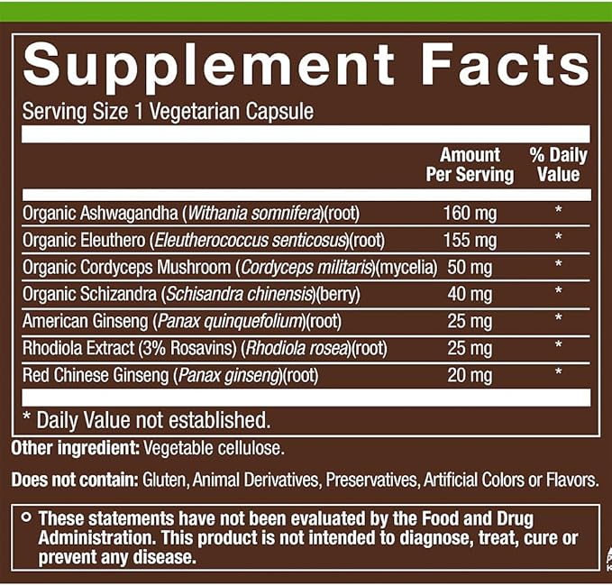 Adaptogen Herbal Formula a Supports Stress Management Energy &amp Vitality (90 Vegetarian Capsules)