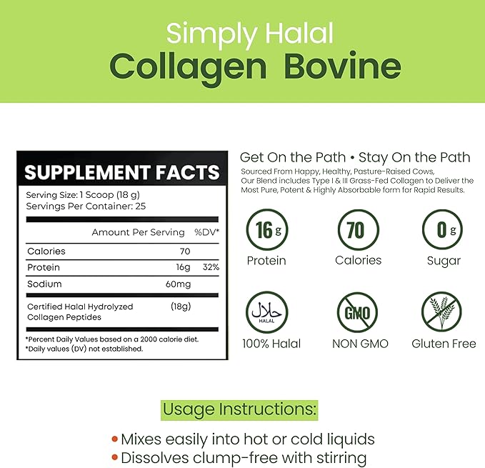 Collagen Bovine Powder for Women &amp Men Type I &amp III for Hair Skin Nail Joint &amp Digestive Support – Grass-Fed Unflavored 25 Servings (16 OZ)