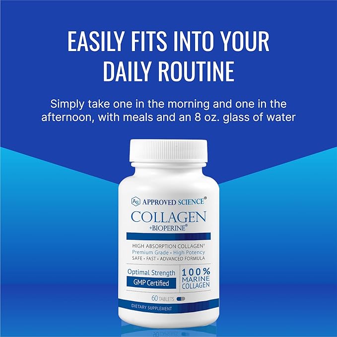 Approved Science Collagen Pills - Absorbable Marine Collagen Types I and III - 360 Tablets - Healthy Hair and Skin - Vitamin C Sodium and Bioperine for Fast Results - Non-GMO Made in USA