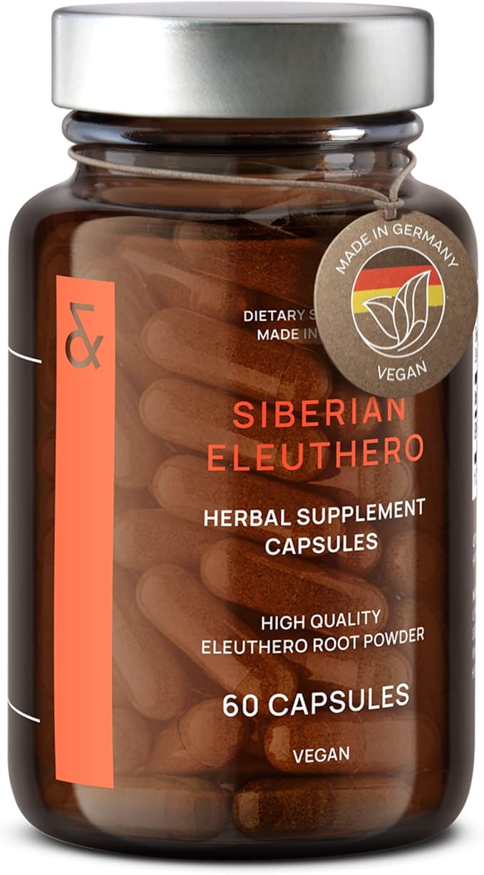 CLAV® Siberian Ginseng - 900mg Eleuthero Root Powder - Energy Supplement - Reduction of Tiredness &amp Fatigue - 60 Ginseng Capsules - Made in Germany