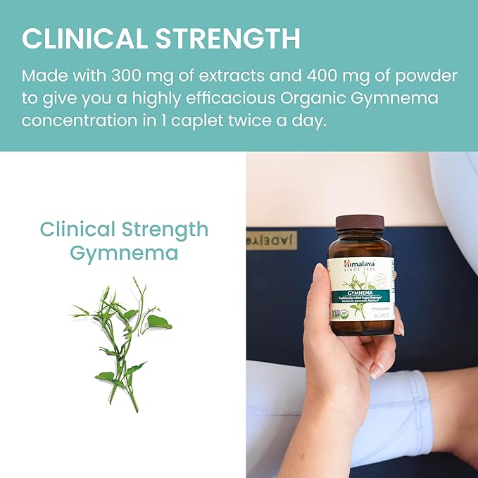 Himalaya Organic Gymnema Sylvestre – Herbal Glucose Metabolism Support - USDA Organic Non-GMO Vegan Gluten Free Additive Free 700 mg 60 Caplets