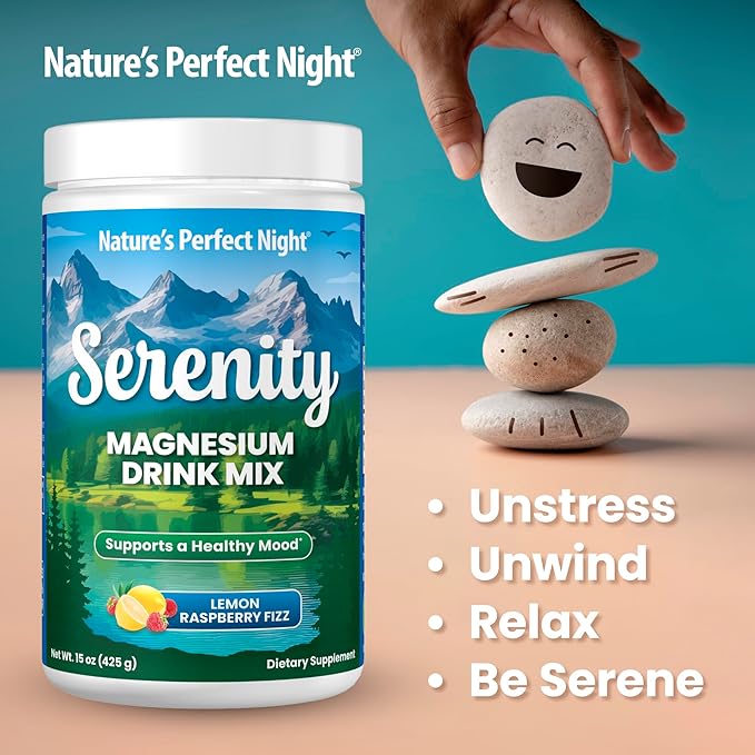 Nature's Perfect Night Melatonin 10mg Quick Dissolve Mixed Berry 180 Count with Serenity Magnesium Powder 15 oz Lemon Raspberry