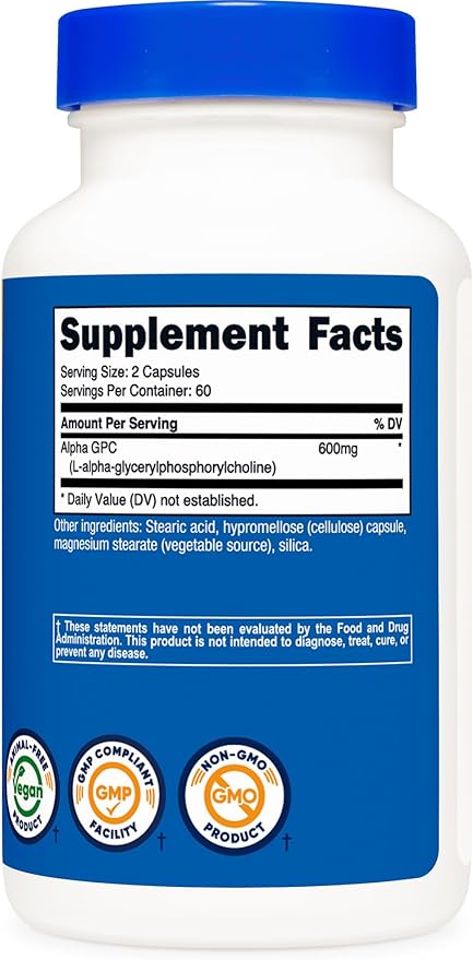 Nutricost Alpha GPC 600mg 120 Vegetarian Capsules - Non-GMO and Gluten Free 300mg Per Capsule (Pack of 2)