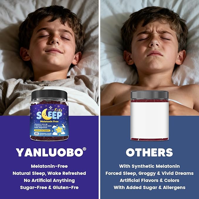 Kids Sleep Gummies Melatonin Free - with Magnesium Glycinate Lemon Balm L-Theanine &amp GABA - Calming Relaxation Support Natural Sleep Quiet Mind - Berry Flavor Non-Habit Forming