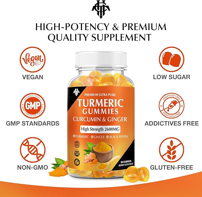 Turmeric Curcumin Gummies (3 Pack) - Turmeric Curcumin Supplements with Ginger &amp Black Pepper Gummies for Immune Muscle Support Healthy Skin - Vegan Gluten Free Low Sugar - for Adults