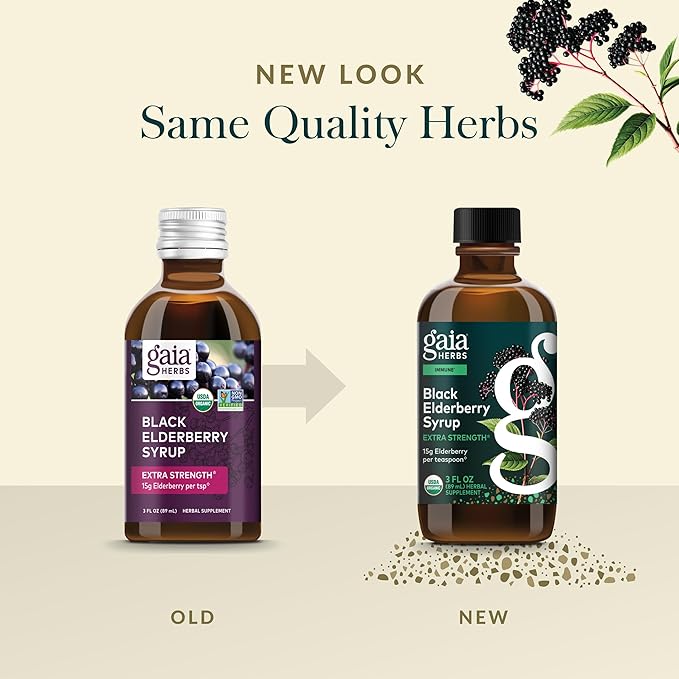 Gaia Herbs Black Elderberry Syrup - Made with Organic Black Elderberries (Sambucus nigra) for Immune System Support* - USDA Certified Organic Formula - 3 Fl Oz (About 18 to 71 Servings)
