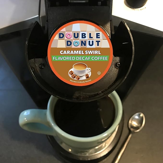 Caramel Swirl Medium Roast Flavored Decaf Coffee Pods for Keurig K Cups Makers from Double Donut 80 Capsules
