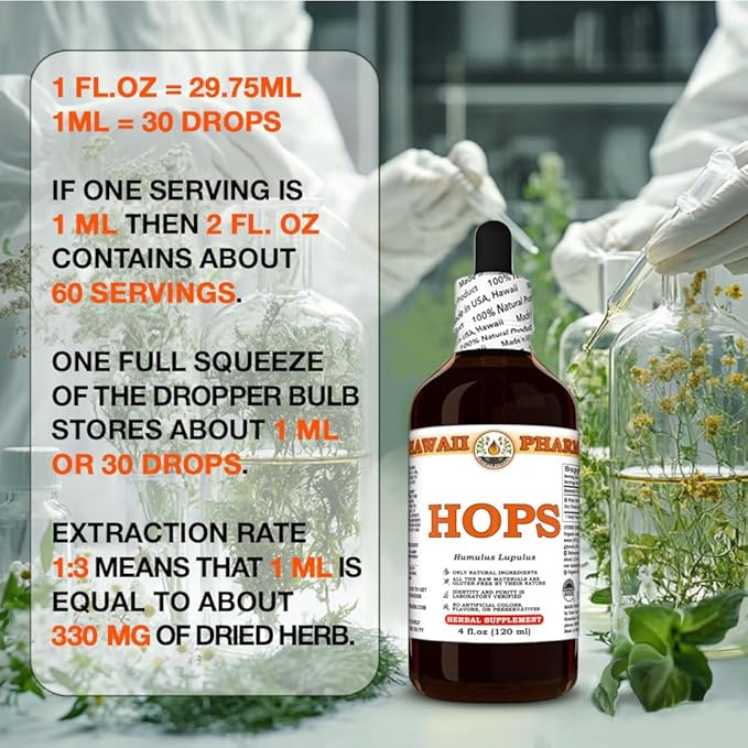 Hawaii Pharm Hops Extract Tincture for Restful Sleep and Calm Supports Digestive Comfort Promotes Relaxation Encourages Kidney Function - 2 fl.oz