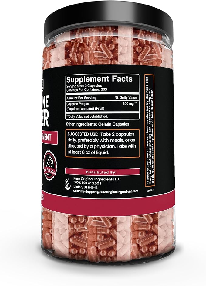 PURE ORIGINAL INGREDIENTS Cayenne Pepper (730 Capsules) No Magnesium Or Rice Fillers Pure Lab Verified
