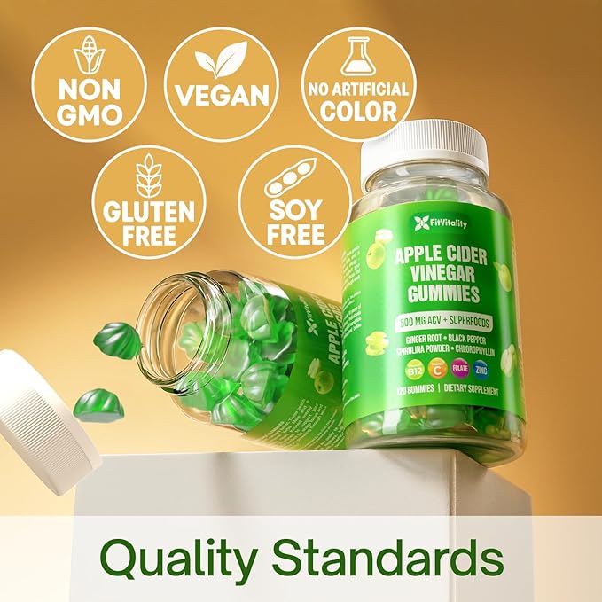120 Premium Apple Cider Vinegar (ACV) Gummies Formulated with Vitamin B12 Zinc Ginger &amp Vitamin C120 | Vegan - Gluten Free - Non GMO