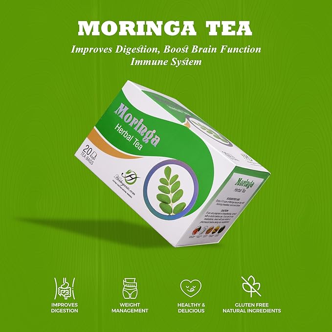 HERBOGANIC Moringa Herbal Tea - Digestion Support and Immune Boost | Refreshing and Delicious Blend | Natural Ingredients | 60 Tea Bags