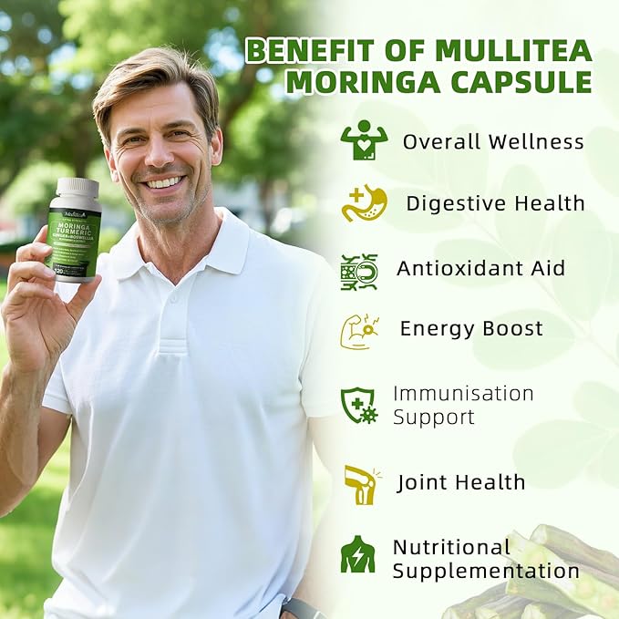 Moringa Capsules Organic 1000mg 7-in-1 Superfood with Turmeric Ginger Elderberry Licorice &amp Boswellia - Support Immune Skin Gut &amp Antioxidant-Non-GMO GMP 120 Vegan Capsules 2 Months S