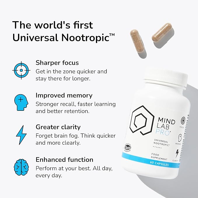 Mind Lab Pro® MLP® v4 Universal Nootropic™ Brain Booster Supplement for Focus Memory Clarity Energy - 60-Count - Plant-Based Naturally Sourced Memory Vitamins for Better Brain Health Made in USA