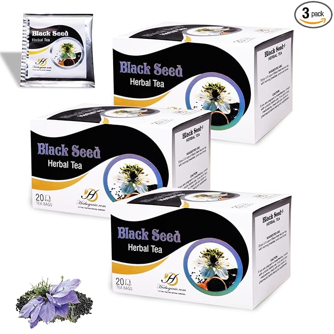HERBOGANIC Black Seed Herbal Tea - Digestion Support and Immune Boost | Refreshing and Delicious Blend | Natural Ingredients | 60 Tea Bags