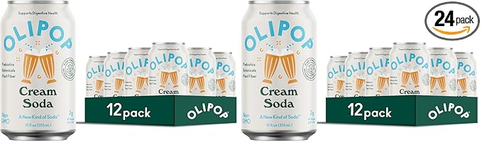 OLIPOP Prebiotic Soda PopCream SodaPantry Pack Packed with PrebioticsFiberand BotanicalsGluten FreeVeganGMO Free12oz(Pack of 24)