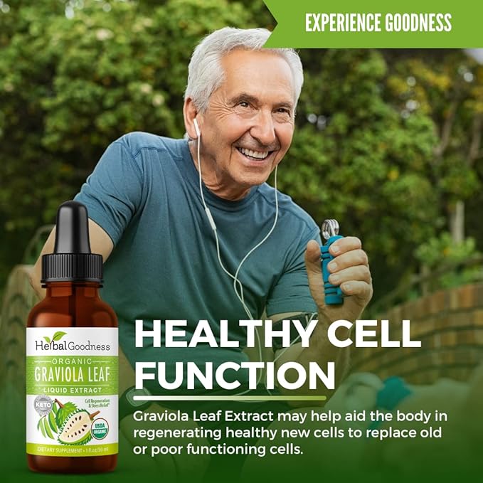 Herbal Goodness Organic Soursop Graviola Leaf Extract 1oz – 15X Concentrated Guanabana Liquid Tincture | USDA Organic &amp Kosher Certified | Supports Cell and Immune Wellness | Soursop Bitters Liqui