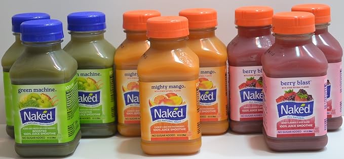 Naked Variety Pack Juice Smoothie 3 Mighty Mango 3 Green Machine 3 Berry Blast Total 9 Bottles (10 FL OZ per Bottle)