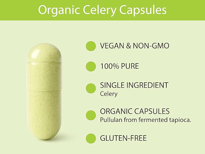 KOYAH - Organic Celery Capsules – 200 mg Freeze-Dried Whole-Stalk Powder (Equals 4200 mg Fresh) – 60 Vegan Capsules – No Binders or Fillers – USDA Organic Non-GMO Gluten-Free