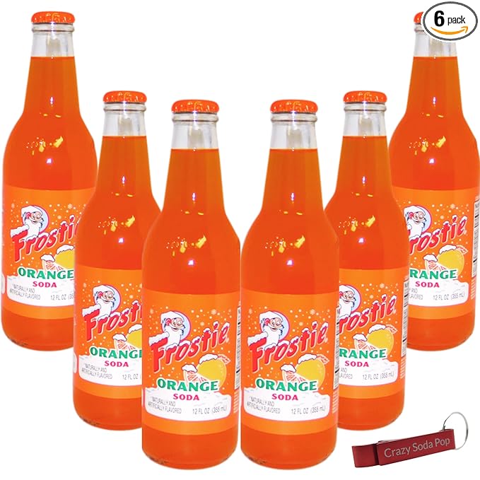 Frostie Orange Soda | 6 Pack of Frostie’s Most Popular Soda Flavors | Real Cane Sugar | 12 oz Glass Bottles in 6 Pack with Crazy Soda Pop Bottle Opener