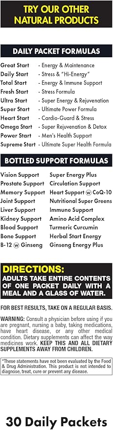 Power Start All-in-One Daily Vitamin Pack - Men’s Vitality &amp Stamina - Tongkat Ali Tribulus Maca Root L-Arginine &amp Saw Palmetto - 30 Day Supply