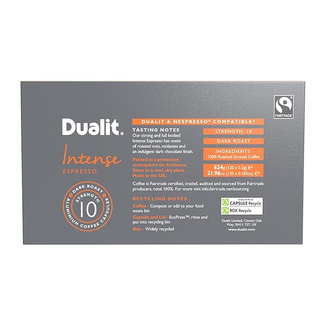 Dualit Original Line Compatible* Intense Recyclable Aluminium Coffee Capsules | 120 Pack - 12 X 10 Pk - 120 Servings of Premium Eco Friendly Coffee Pods - 100% Recyclable Original Line Compatible* Cap