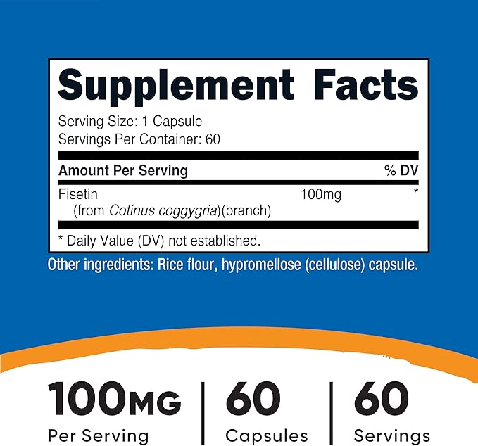 Nutricost Fisetin Capsules 100mg 60 Capsules - Natural Polyphenol Antioxidant - Non-GMO Gluten Free and Vegan Friendly Supplement