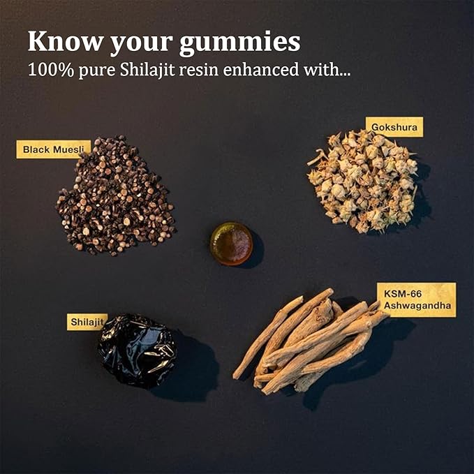 Shilajit Gummies | Alpha Gummies for Men | Lab Tested I No Added Sugar | Ashwagandha Gokshura | Fulvic Acid &amp 85+ Trace Minerals for Men Women | Non-GMO | 60 Gummy