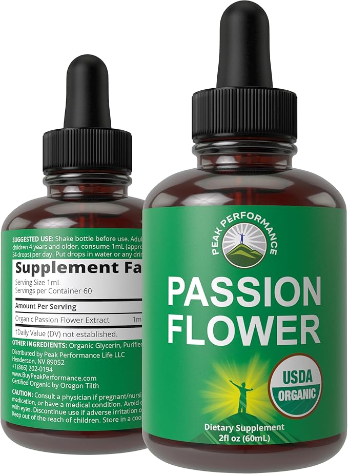 USDA Organic Passion Flower Extract Vegan Liquid Drops with High Bioavailability for Women and Men. Organic Passionflower Supplement with Zero Sugar and Gluten Free. for Calm Relaxation Support.