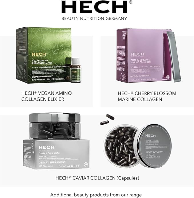 Caviar Collagen Ruby Elixier - Beauty Supplement with 11000 mg Marine and Caviar Collagen Peptides Polyphenols and Complex of 9 bioactive Vita-Mineral Nutrients