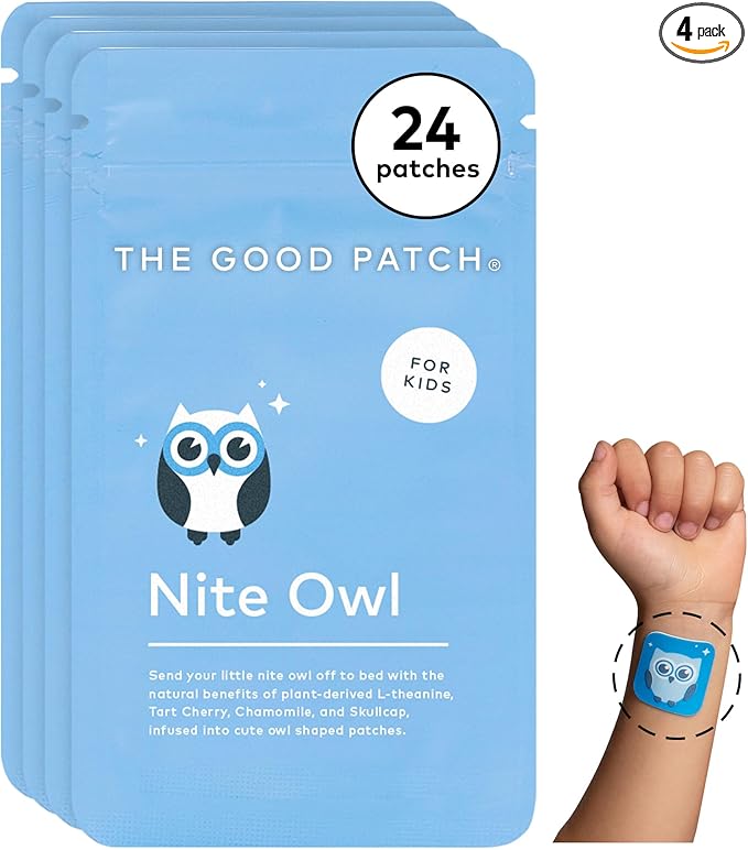 The Good Patch Nite Owl Patch Natural Sleep Patch Support for Kid Bedtime with Tart Cherry Chamomile and Skullcap Plant Powered Sustained Release (24 Total Patches)
