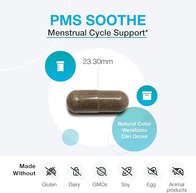 XYMOGEN PMS Soothe - Menstrual Cycle &amp Hormonal Balance Support - Traditional Herbal Blend - Vegan Gluten-Free &amp Non-GMO - 60 Capsules