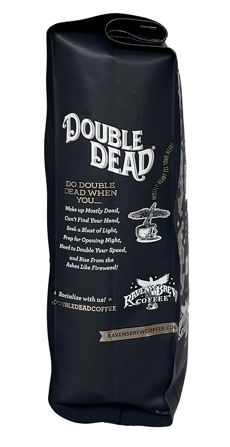 Raven's Brew Coffee High Caffeine Coffee Dark Roast Ground - Double Dead 2-pack of 12oz